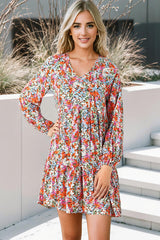 Floral Tie-Neck Long Sleeve Dress