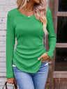 Textured Ruched V-Neck Long Sleeve T-Shirt