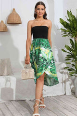 Botanical Print Strapless Tulip Hem Dress