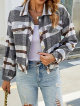 Plaid Button Up Pocketed Jacket