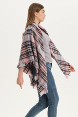 Plaid Raw Hem Polyester Scarf