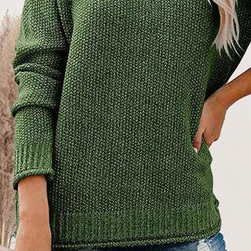 Mock Neck Dropped Shoulder Long Sleeve Sweater