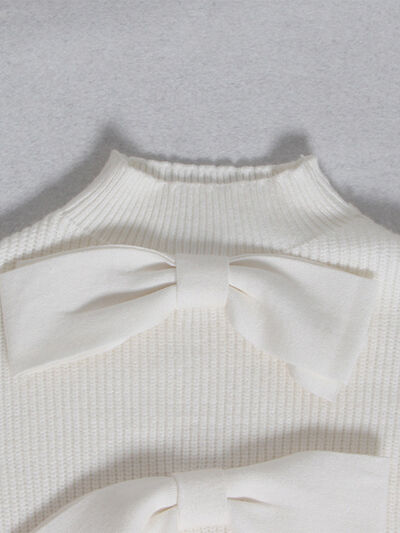 Bow Mock Neck Lantern Sleeve Sweater