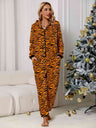 Animal Print  Zip Front Lounge Jumpsuit with Pockets