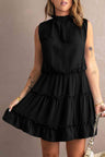 Tie Neck Frill Trim Sleeveless Mini Dress