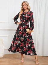 Floral Tie Front Balloon Sleeve Dress