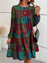 Patchwork Round Neck Long Sleeve Dress