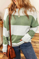 Color Block Round Neck Drop Shoulder Sweater