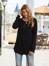 Quarter Button Round Neck Dropped Shoulder T-Shirt