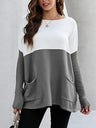 Two Tone Pullover Sweater with Pockets