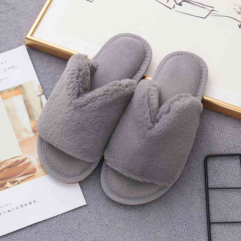 Faux Fur Open Toe Slippers