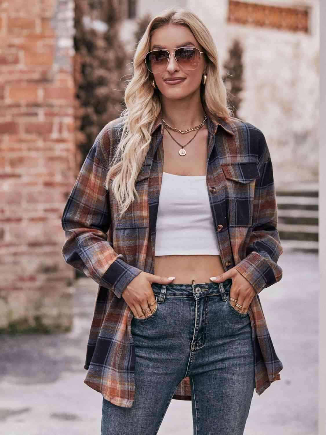 Plaid Dropped Shoulder Longline Shirt