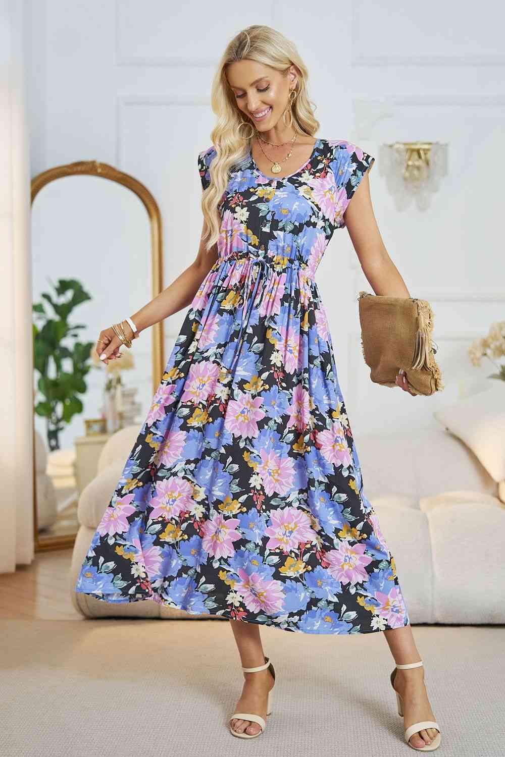 Floral V-Neck A-Line Midi Dress