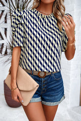 Tied Printed Puff Sleeve Blouse