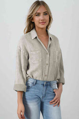 Mineral Wash Crinkle Textured Chest Pockets Shirt