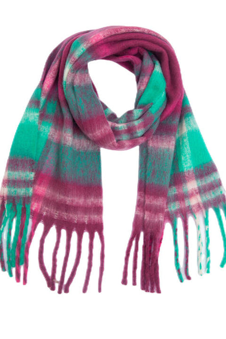 Plaid Fringe Detail Polyester Scarf