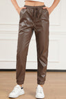 Drawstring PU Leather Pants