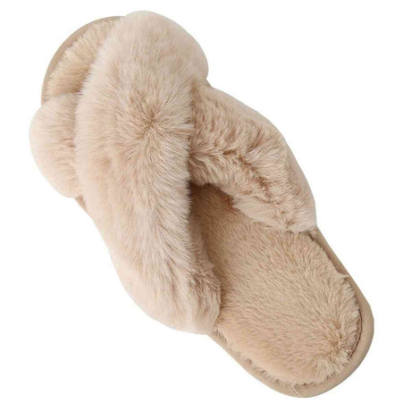 Faux Fur Crisscross Strap Slippers