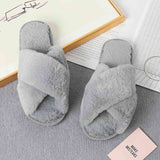 Faux Fur Crisscross Strap Slippers