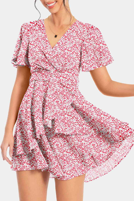 Surplice Neck Flutter Sleeve Dress