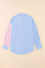 Striped Two-Tone Long Sleeve Shirt with Pocket