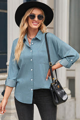 Pocketed Button Up Collared Neck Denim Top