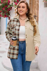 Plus Size Washed Cord Plaid Shirt