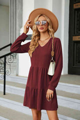 V-Neck Long Sleeve Mini Dress