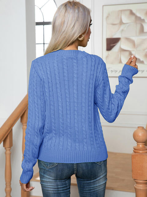 Cable-Knit Round Neck Long Sleeve Sweater