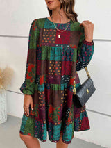 Patchwork Round Neck Long Sleeve Dress