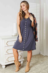 Double Take Sleeveless Button Down Magic Dress