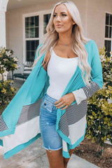 Striped Color Block Open Front Cardigan