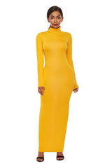 Mock Neck Long Sleeve Maxi Slim Dress