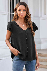 Swiss Dot Layered Flutter Sleeve Shirt