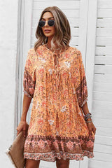 Bohemian Tie Neck Mini Dress