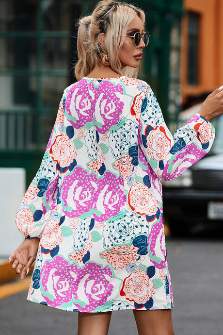 Floral V-Neck Long Sleeve Dress