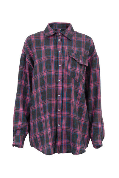 Plaid Button Up Dropped Shoulder Shirt