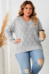 Plus Size Plaid V-Neck Knit Top