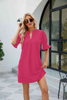 Notched Neck Flounce Sleeve Mini Dress