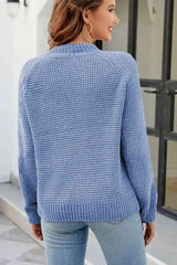 Waffle-Knit Round Neck Reglan Sleeve Sweater