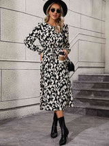 Leopard Long Sleeve Midi Dress