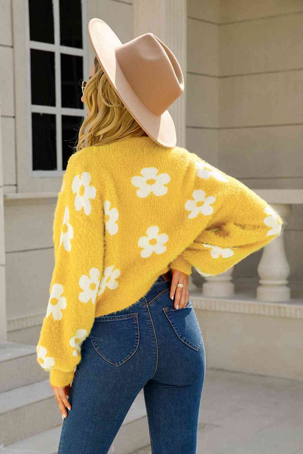 Floral Open Front Fuzzy Cardigan