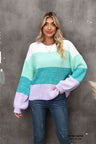 Color Block Round Neck Dropped Shoulder Sweater