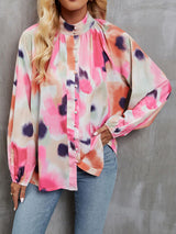 Printed Mock Neck Balloon Sleeve Shirt