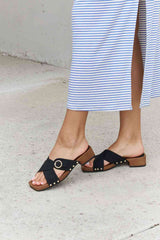 Forever Link Square Toe Cross Strap Buckle Clog Sandal in Black