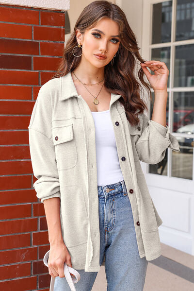 Button Up Pocketed Dropped Shoulder Jacket