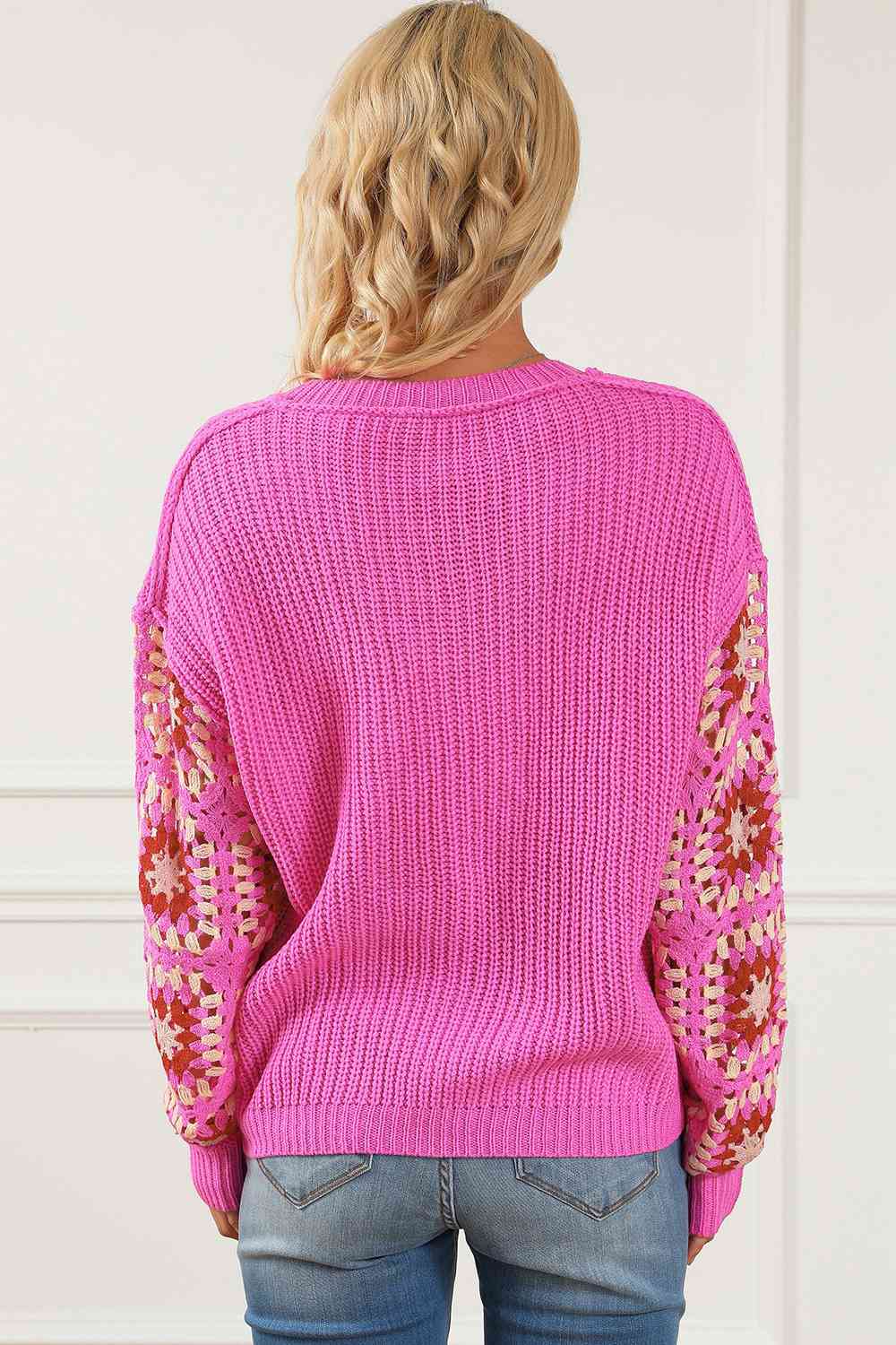 Exposed Seam V-Neck Drop Shoulder Sweater