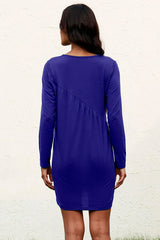 Ruched Round Neck Long Sleeve Dress