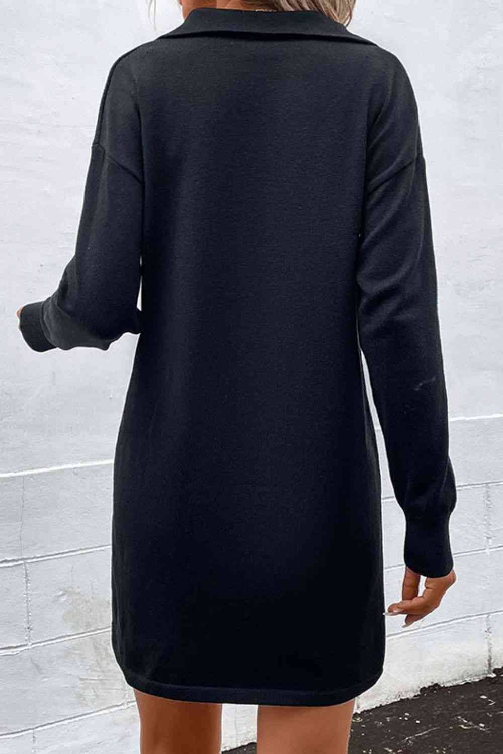 Quarter-Zip Dropped Shoulder Knit Dress