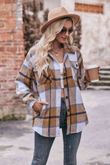 Plaid Long Sleeve Shirt Jacket with Pockets